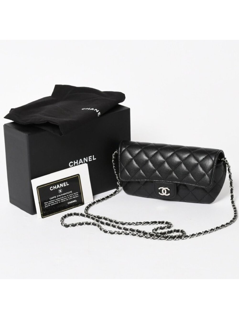 Chanel Classic Eyewear Case CC Logo Caviar Leather Black Silver